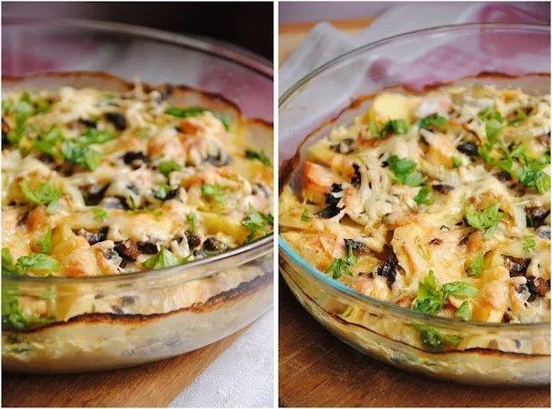 Рецепт картофельного гратена с курицей и грибами